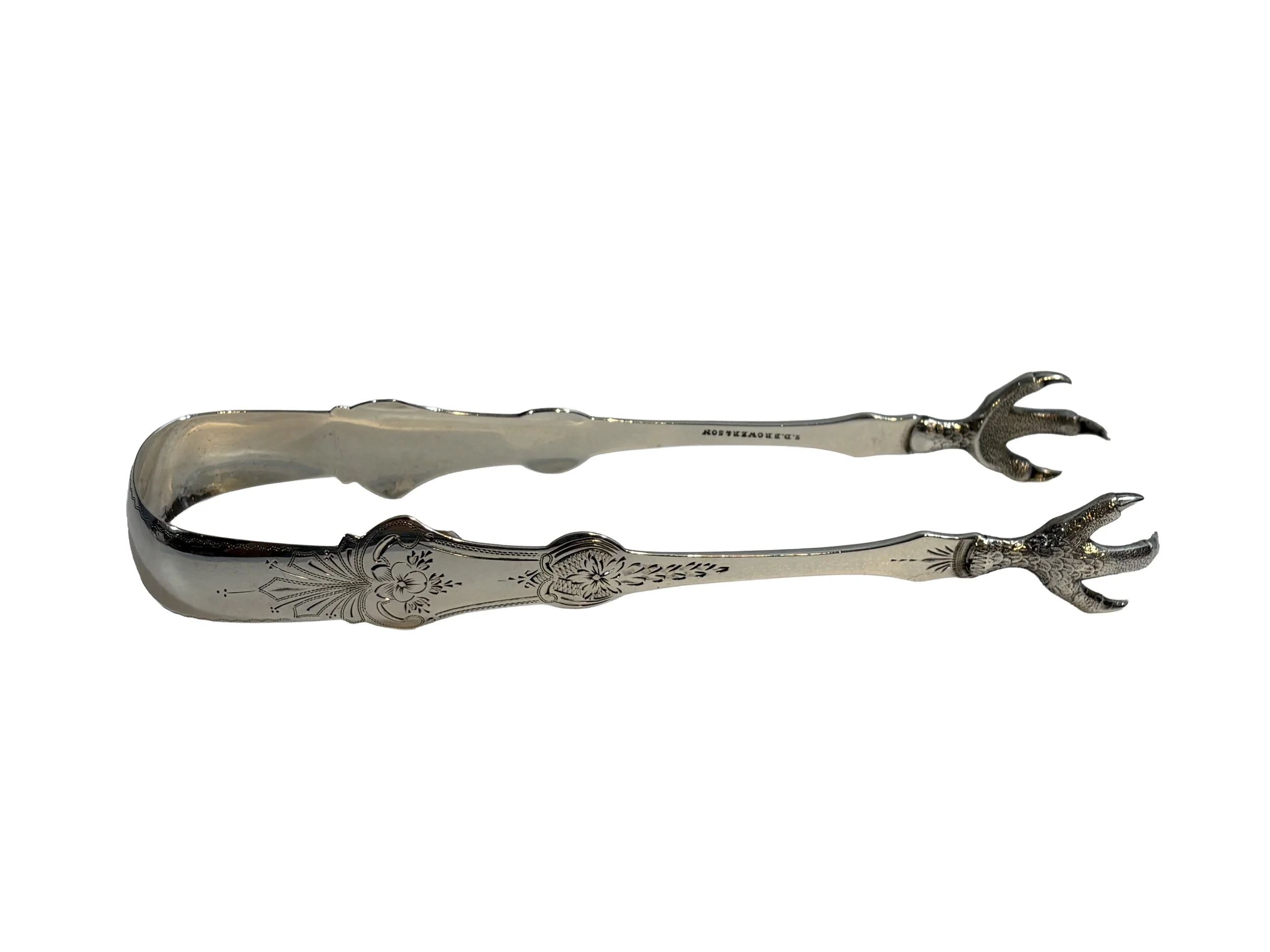 Sugar or Ice tongs by S.D. Brower & Son, Troy, NY, 1.55 ozs sterling