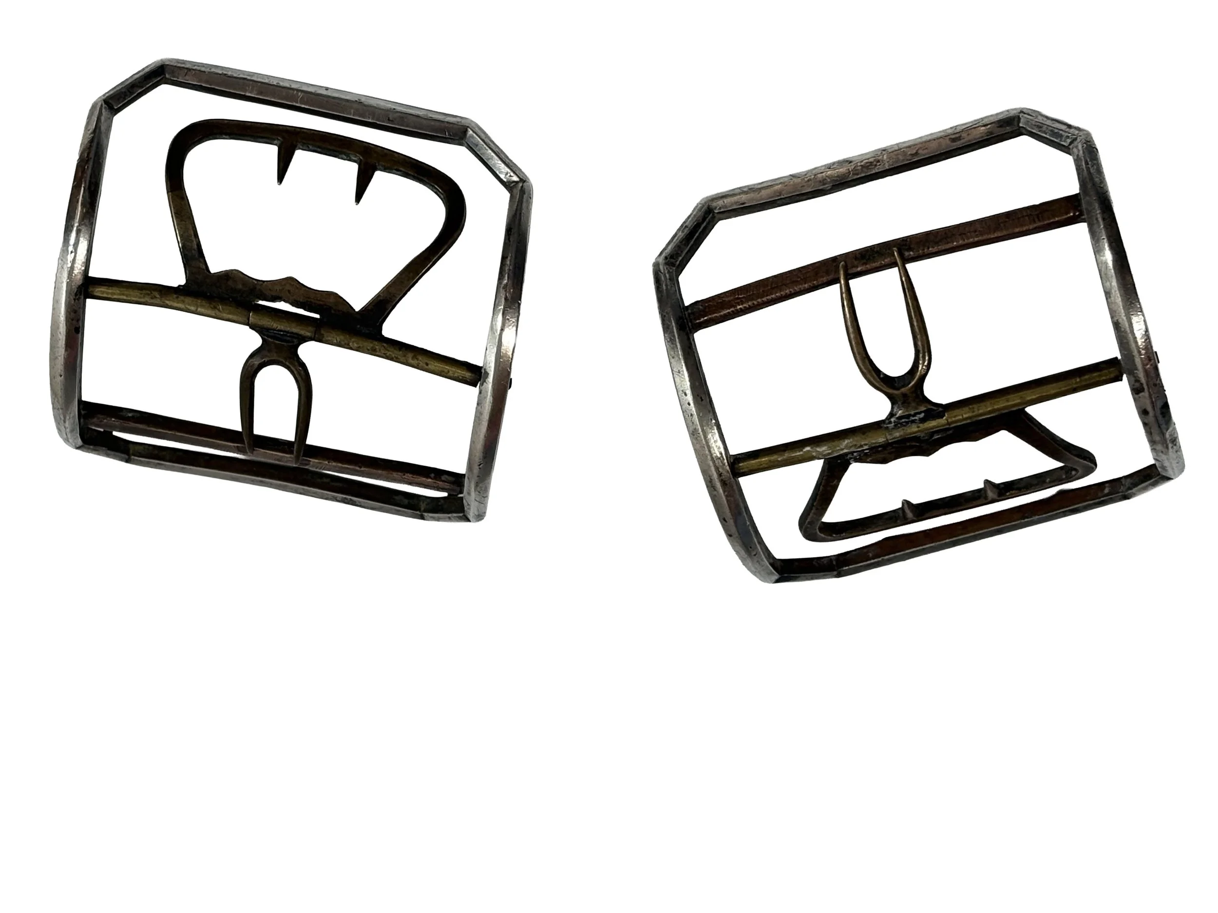 Large 18th century silver, brass, and copper buckles