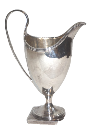 AN ENGLISH, HELMET SHAPED CREAM JUG, LONDON, MAKER "SP" OR "SB", 1791-1792, WEIGHING 2.90 OZS. STERLING SILVER