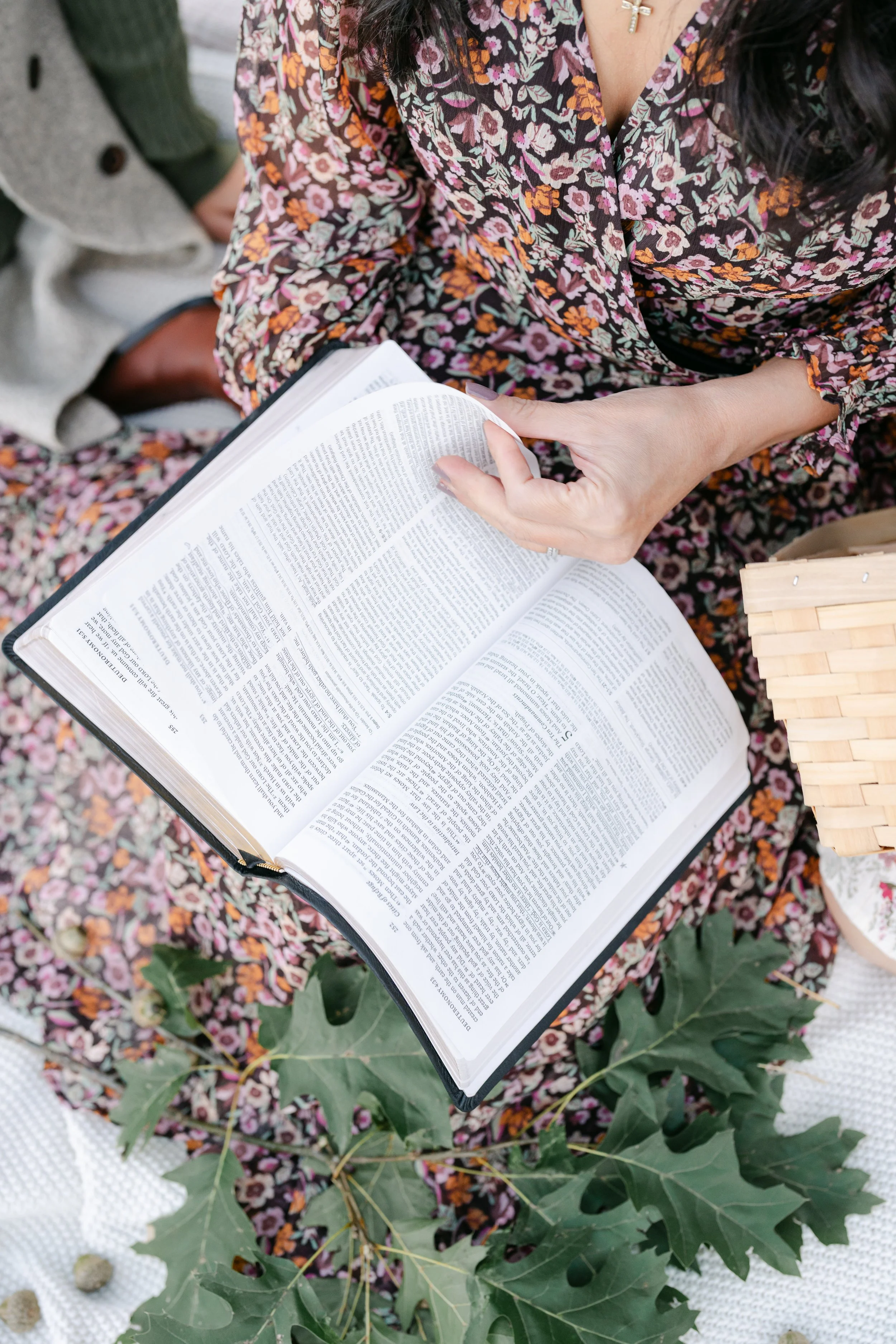 Christian mother discipling children outdoors