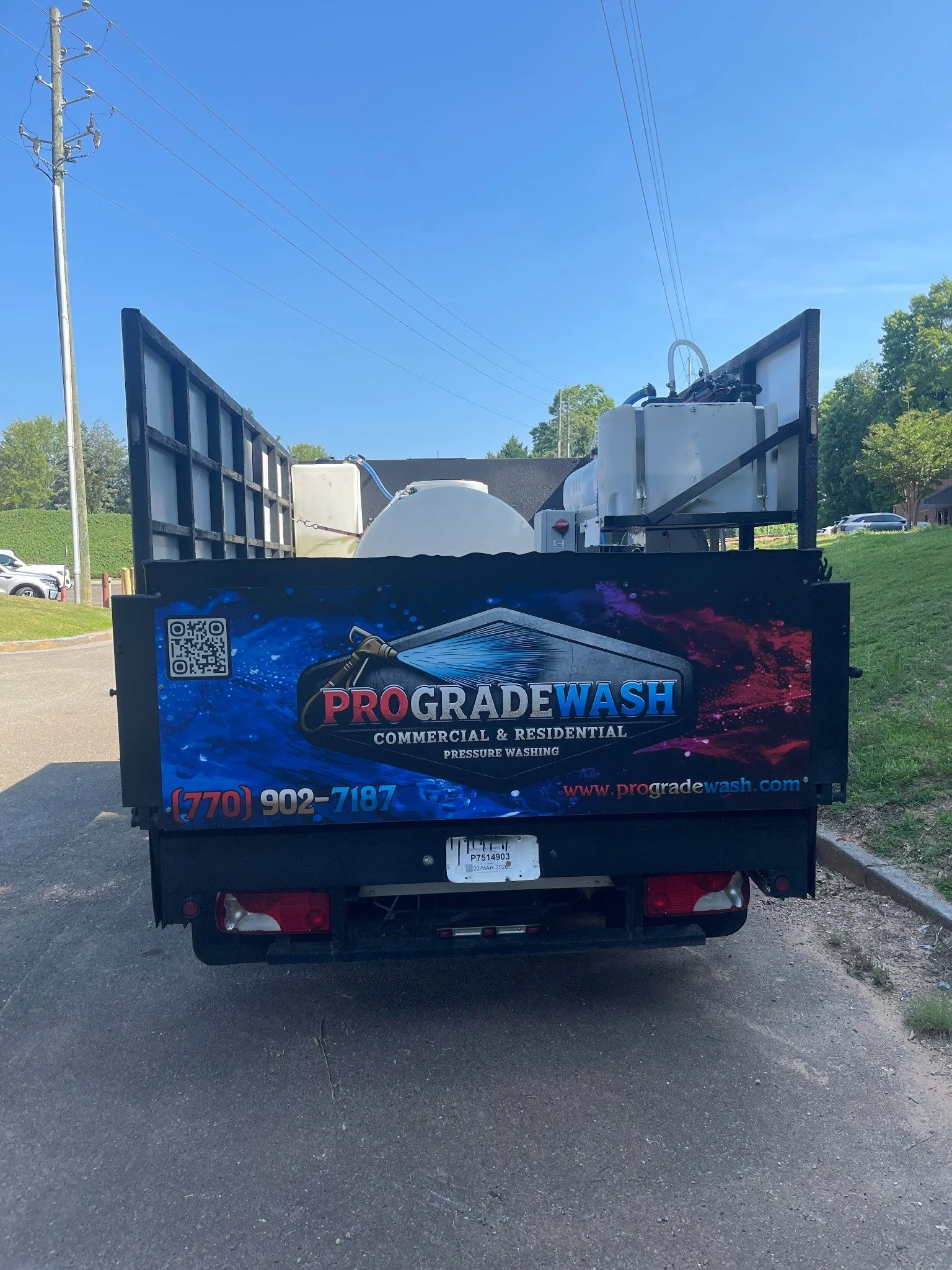 Rear view of the ProGrade Wash truck and cleaning equipment