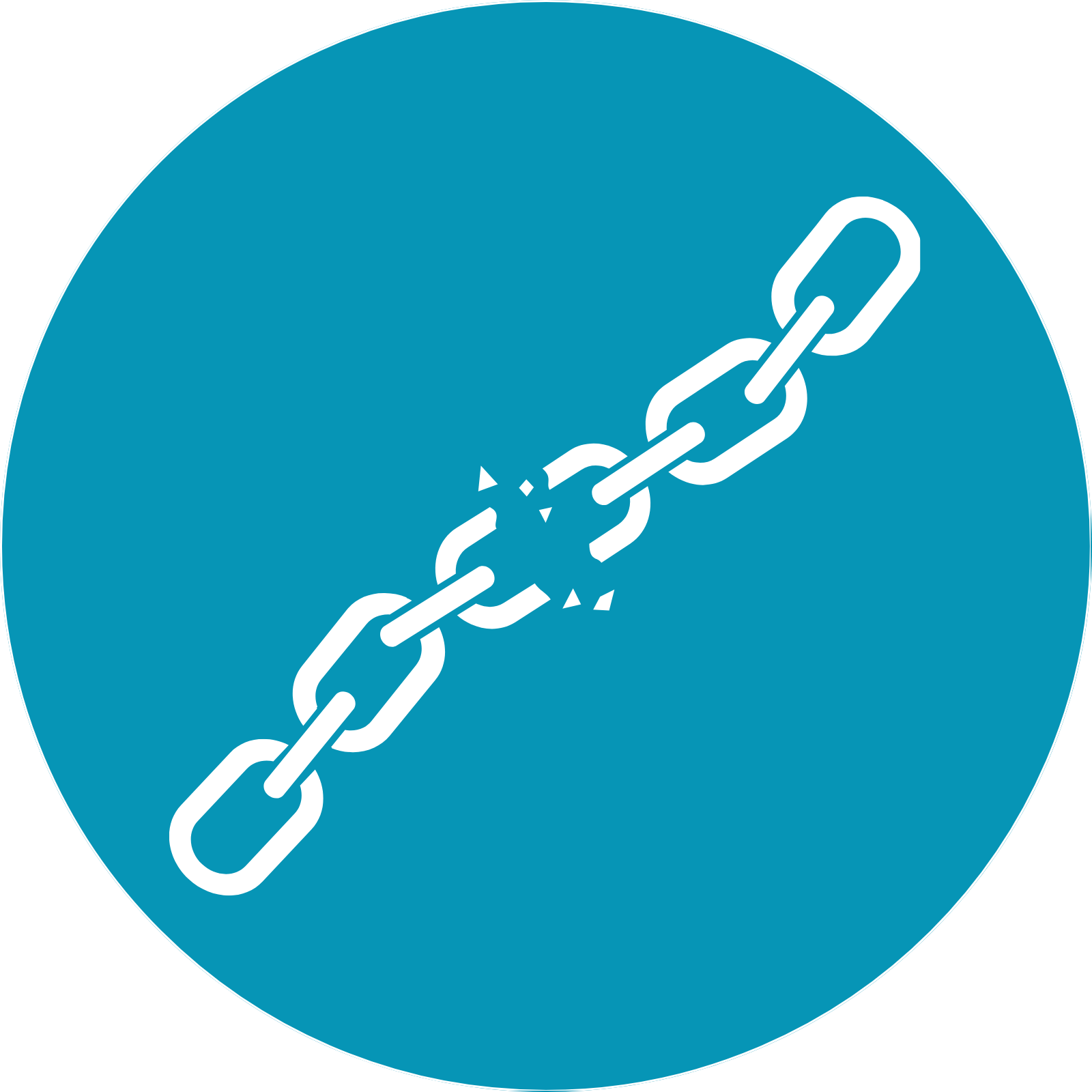 Illustration of a broken chain link with one link shattered in the middle.