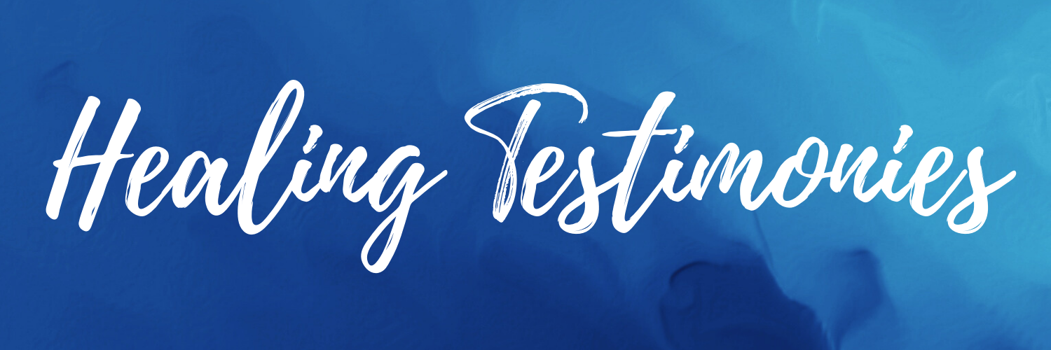 Text that reads "Healing Testimonies" on a blue background.