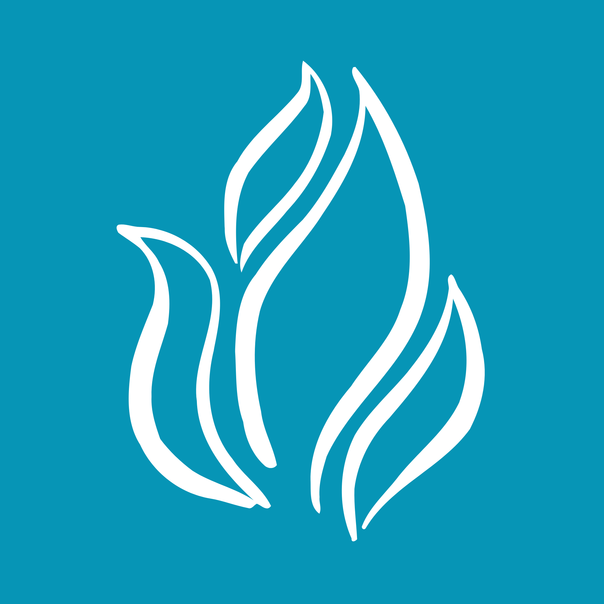 Line drawing of stylized flames on a coral background.
