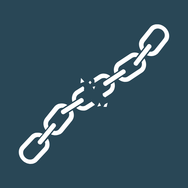 Illustration of a broken chain link with one link shattered in the middle.