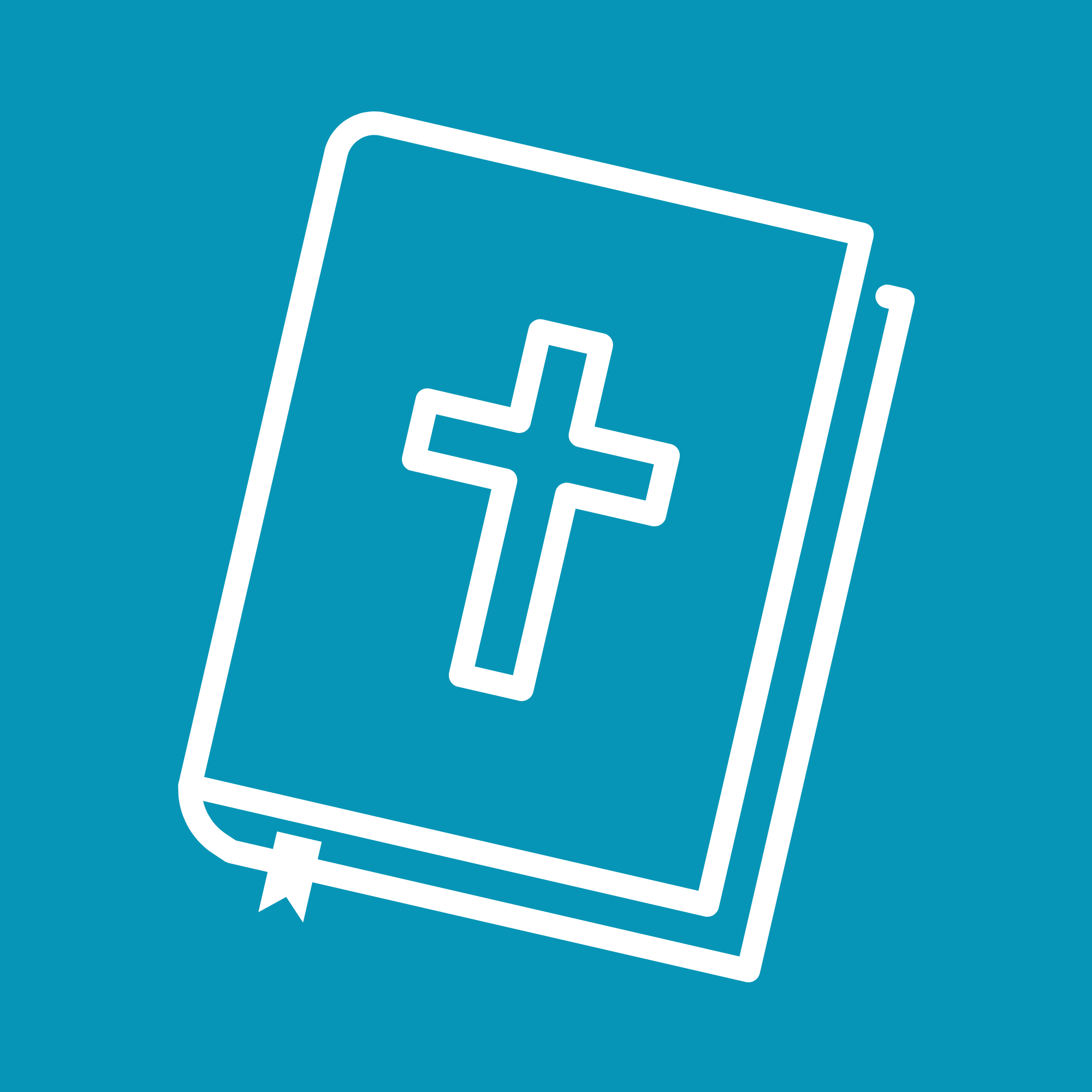 Outline of a Bible with a cross on the cover