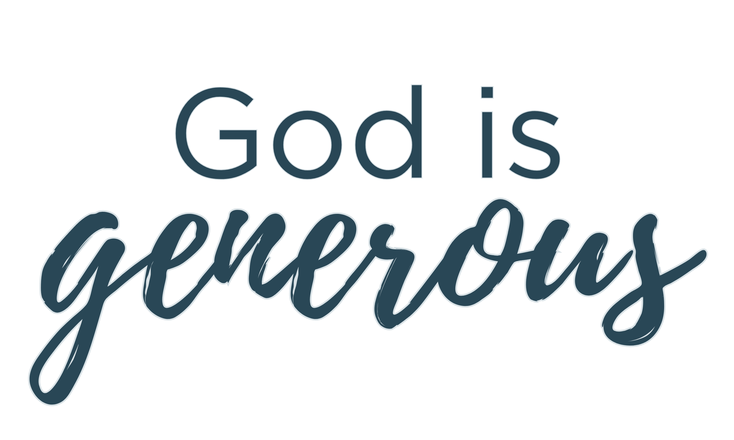 Text that says 'God is generous' in large font with a dark background.