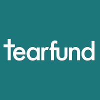 Tearfund logo with white text on a teal background.