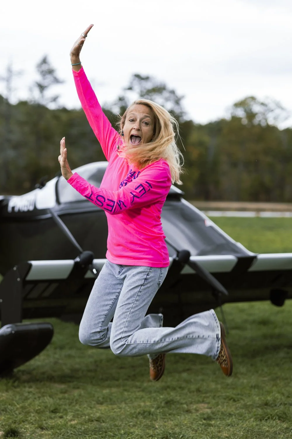 Heather Chirtea, the nation's first female flying car pilot, gets excited about flying the flying car.