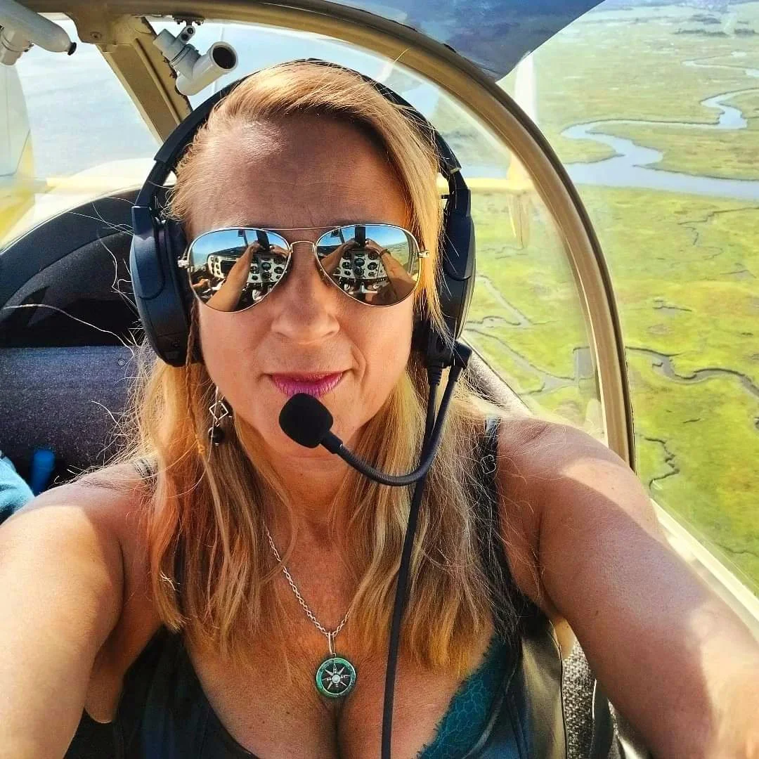 Heather Chirtea, the nation's first female flying car pilot, flies an airplane.