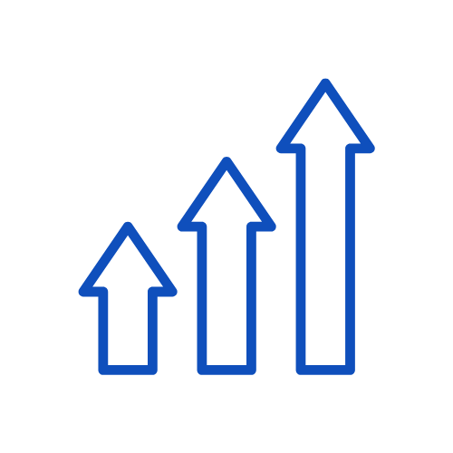 Three blue upward arrows of increasing size representing growth or progress on a black background.