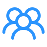 Blue icon of three people grouped together.