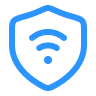 A shield with a Wi-Fi signal icon in the center, symbolizing security and wireless connectivity.