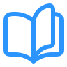 Icon of an open book, blue outline.
