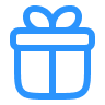 Blue outline of a wrapped gift box with a bow on top.