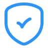 Blue shield icon with a check mark in the center