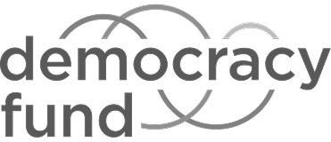 The logo of Democracy Fund, featuring the organization's name with interconnected circular graphic elements.