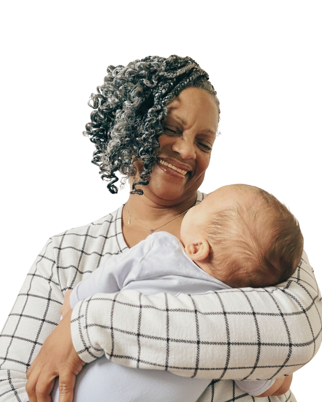 Erica Harris NCS smiling at a happy newborn