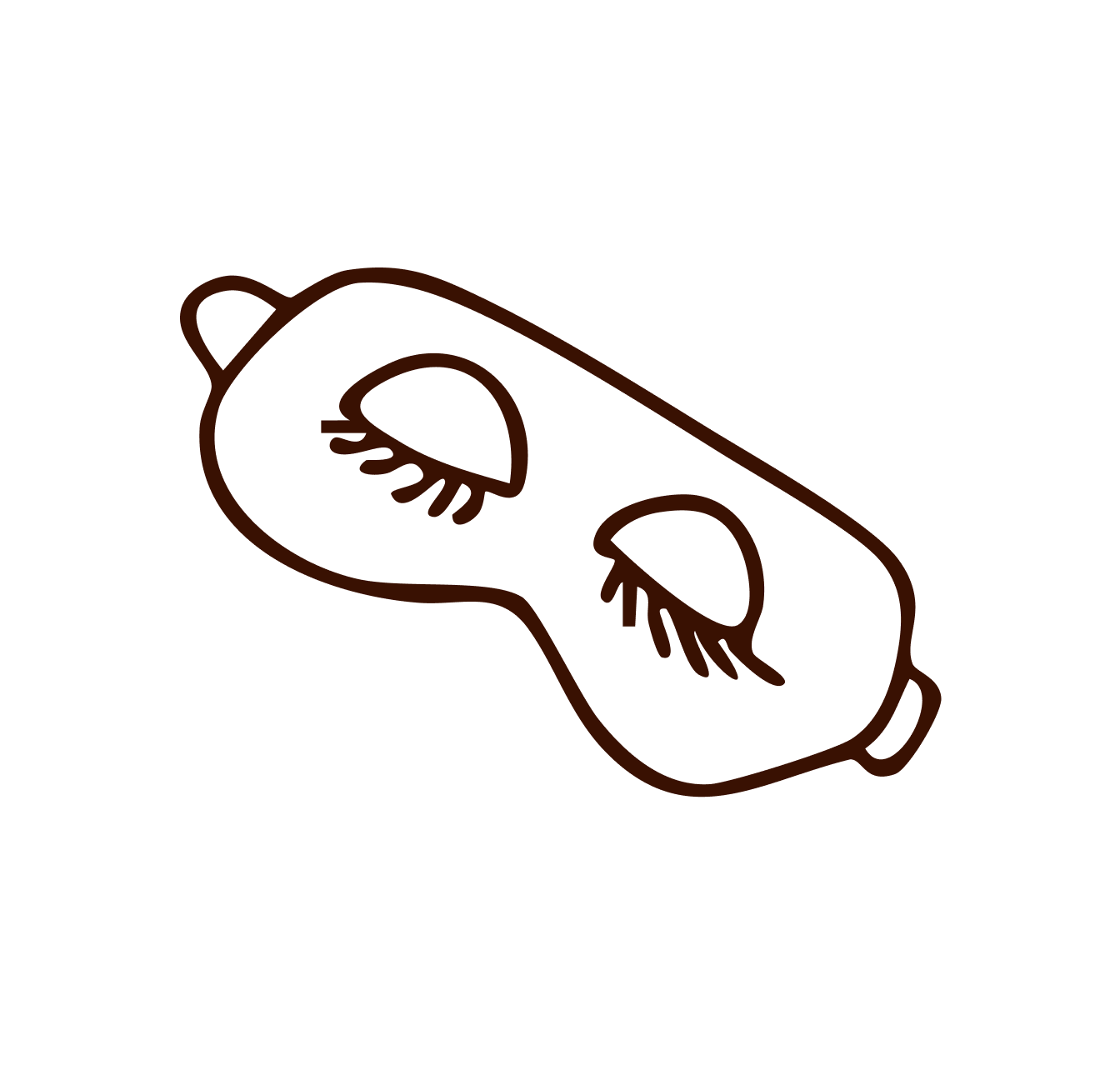Outline drawing of a sleeping mask with closed eyes and eyelashes