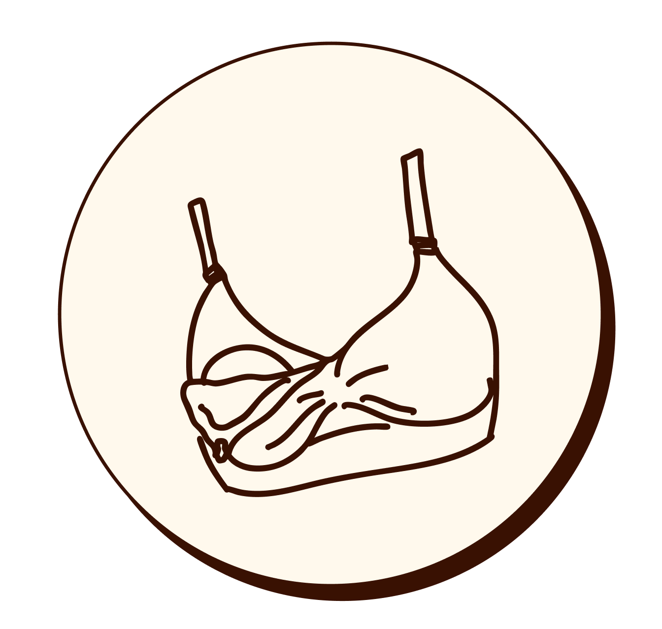 Line drawing of a pair of women's underwear inside a circular border.