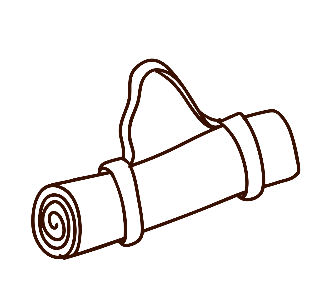 Outline drawing of a rolled-up scroll with a handle.