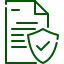 An icon of a document with a shield and checkmark, representing security or protection.