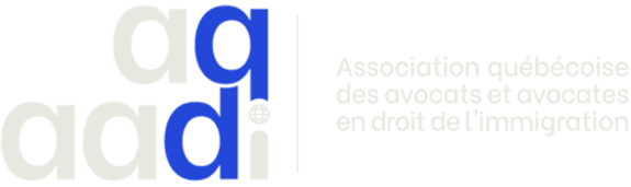 Logo for the Association québécoise des avocats et avocates en droit de l'immigration, featuring stylized lowercase letters 'a' and 'd' in black, white, and blue, with the organization's name in French to the right.