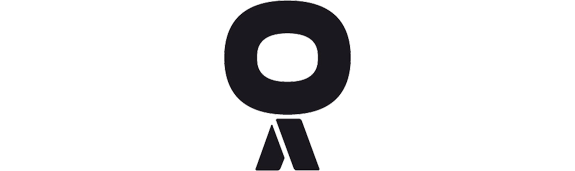 Black and white abstract design with a large letter 'O' and small letter 'A' below it.