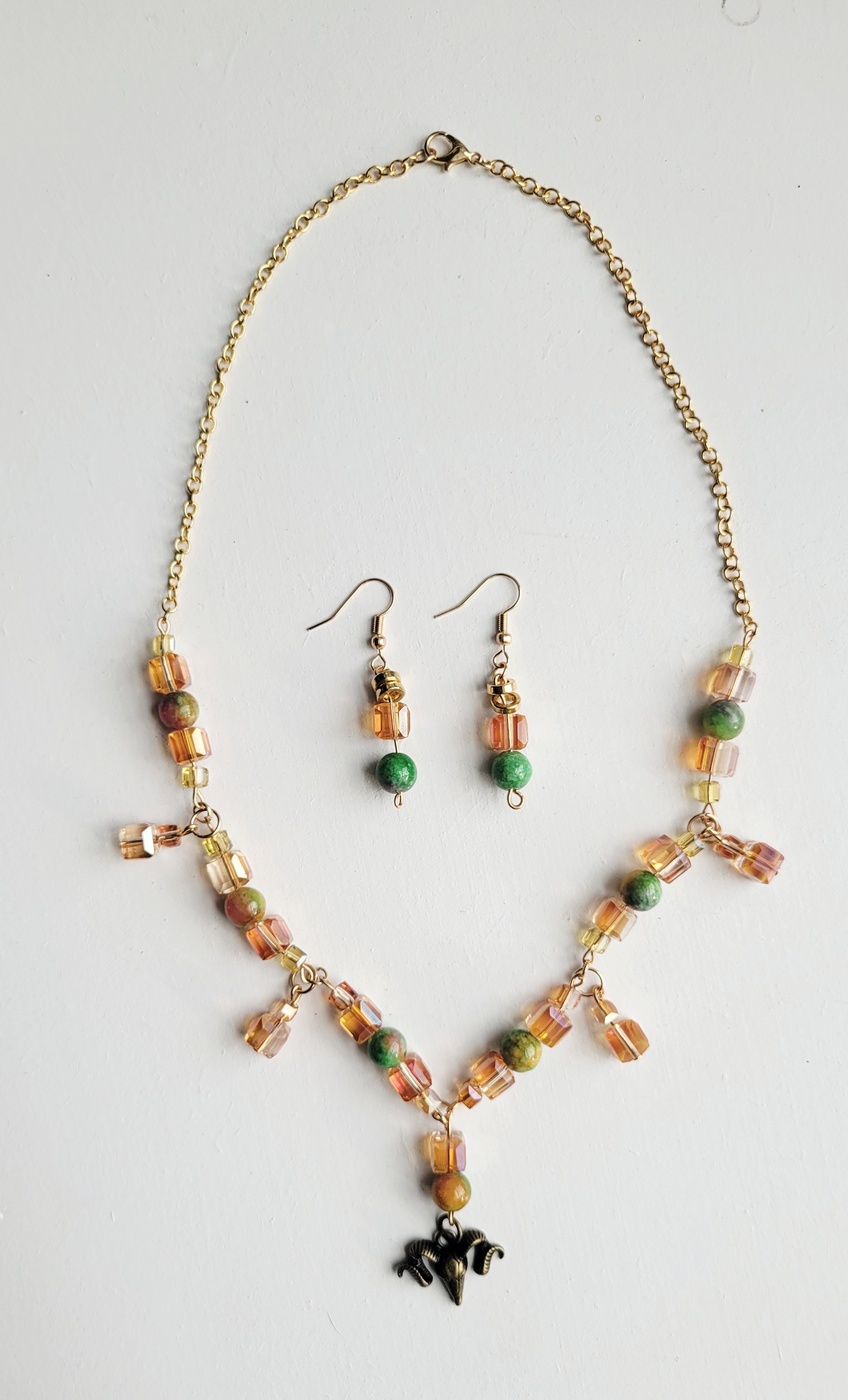 Ram Skull Necklace and Earrings set