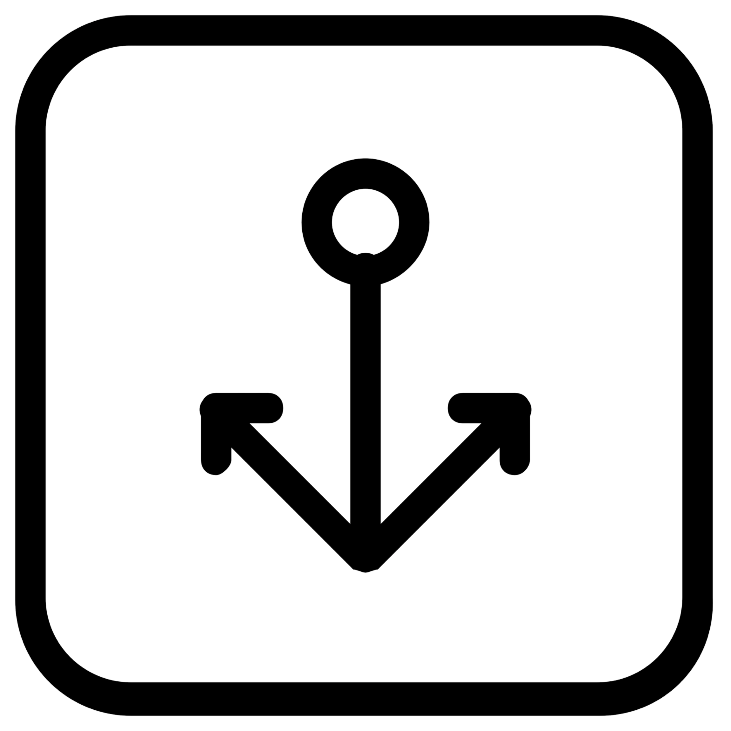 Black icon of an anchor with a circle at the top and two arrows pointing diagonally outward from the bottom.