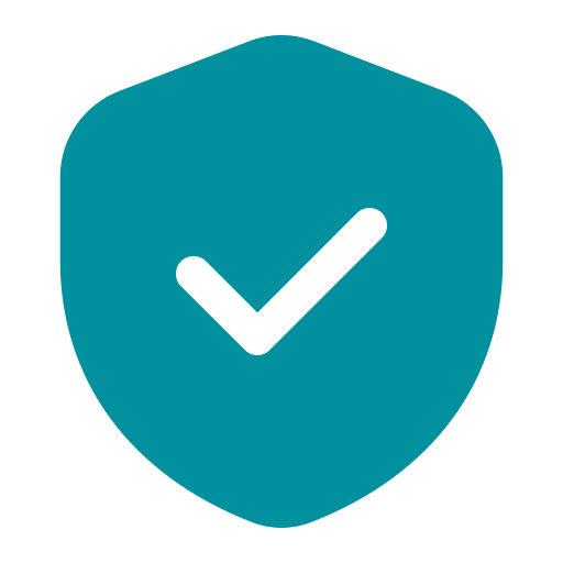 A teal shield with a black checkmark in the middle.