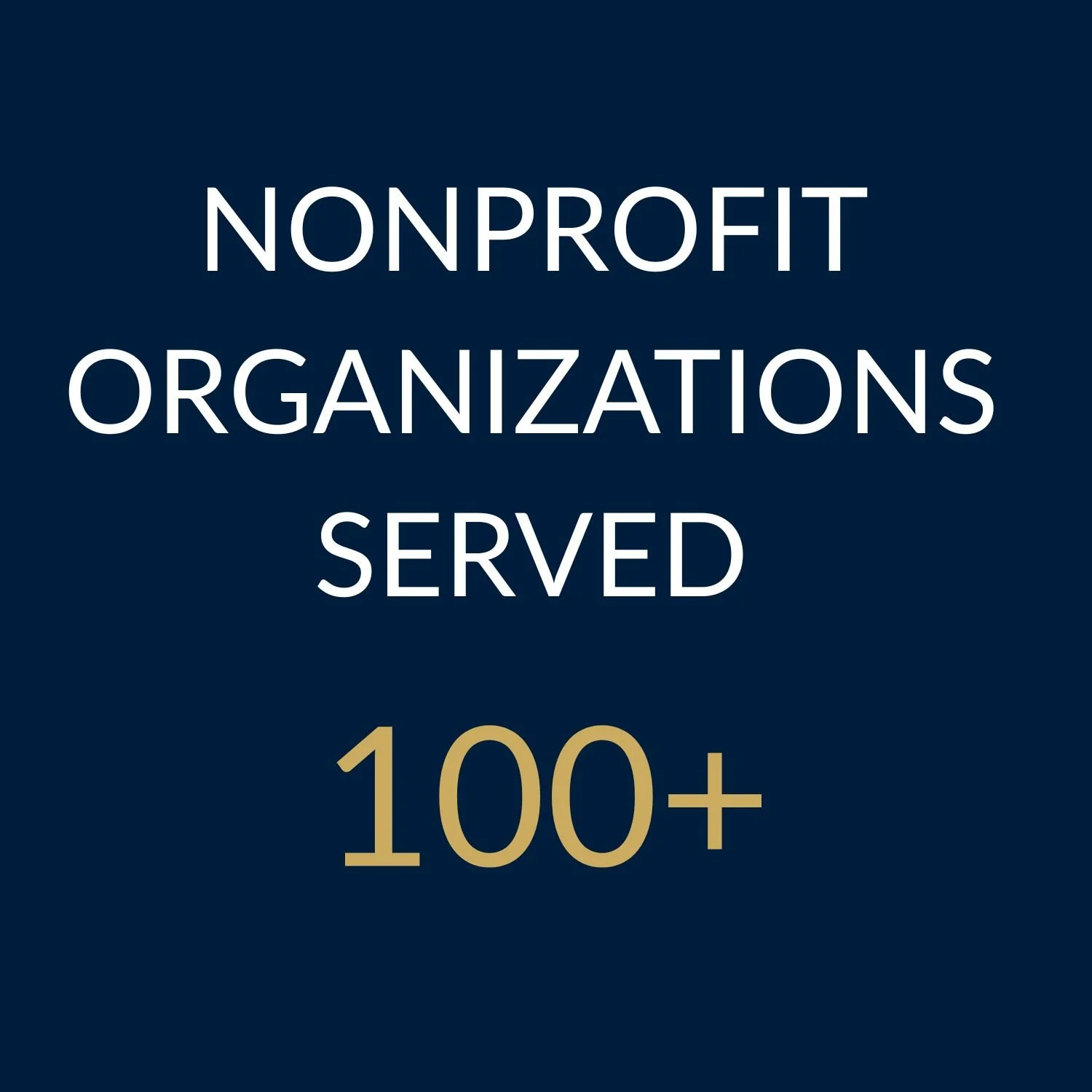 Text on a dark blue background indicating that over 100 nonprofit organizations are served.
