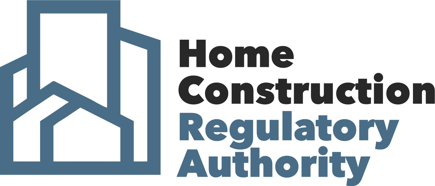 Logo of the Home Construction Regulatory Authority with a stylized house icon and black and blue text