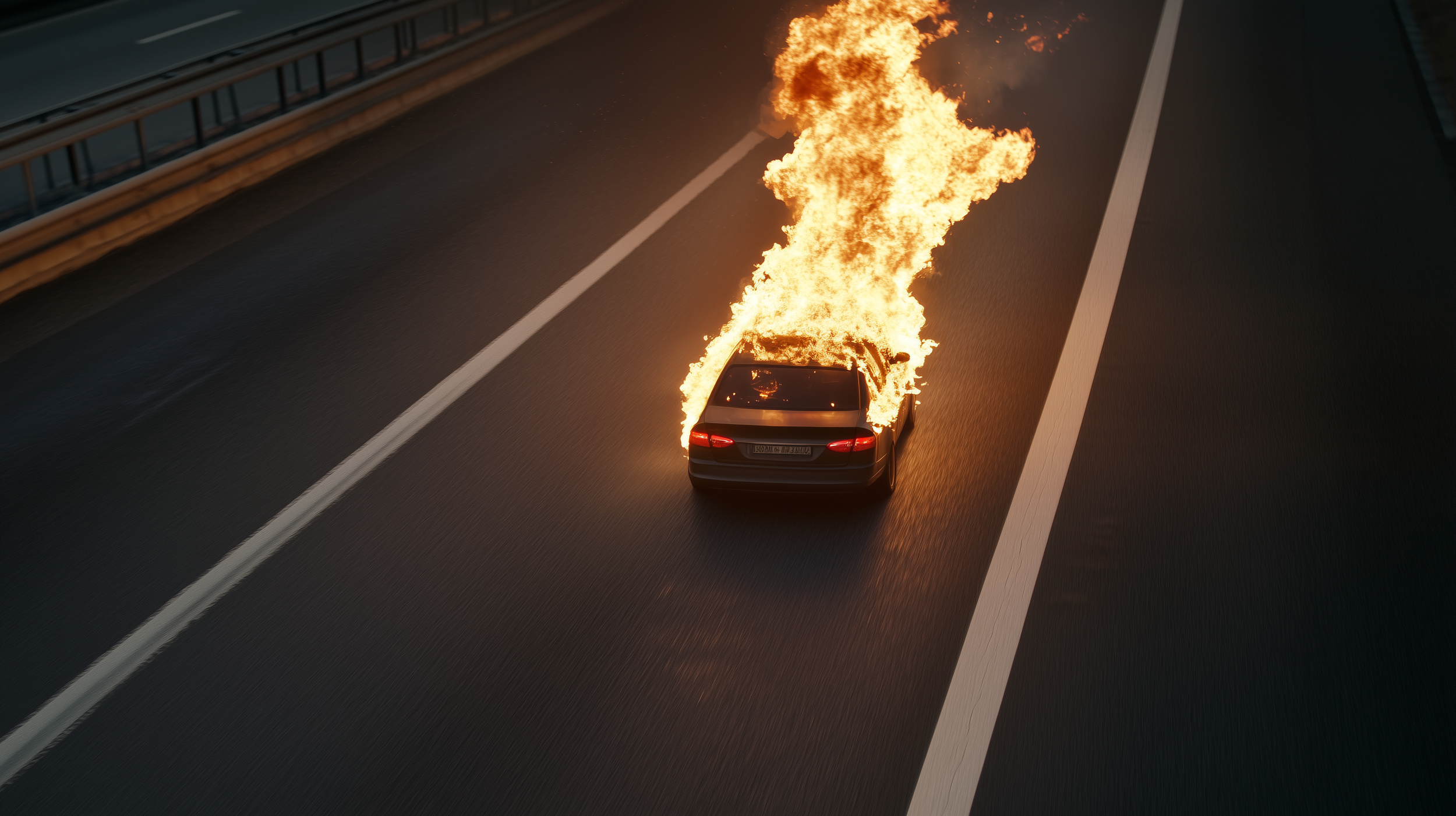 smee06538_car_driving_down_a_highway_on_fire_--ar_169_--style_r_be8c5c6f-de16-40cd-95c2-70b006b5dc23.webp