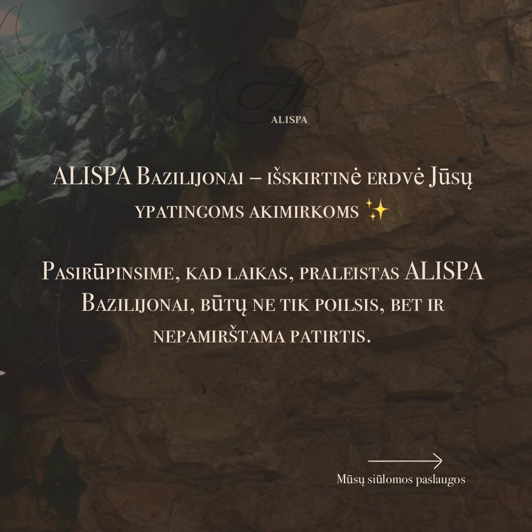 ALISPA logotipas ir pasitikimo iškaba ant plytų sienos privačioje SPA erdvėje Vilniaus centre.