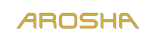 Užrašas „AROSHA“ masazai geltonomis raidėmis juodame fone.