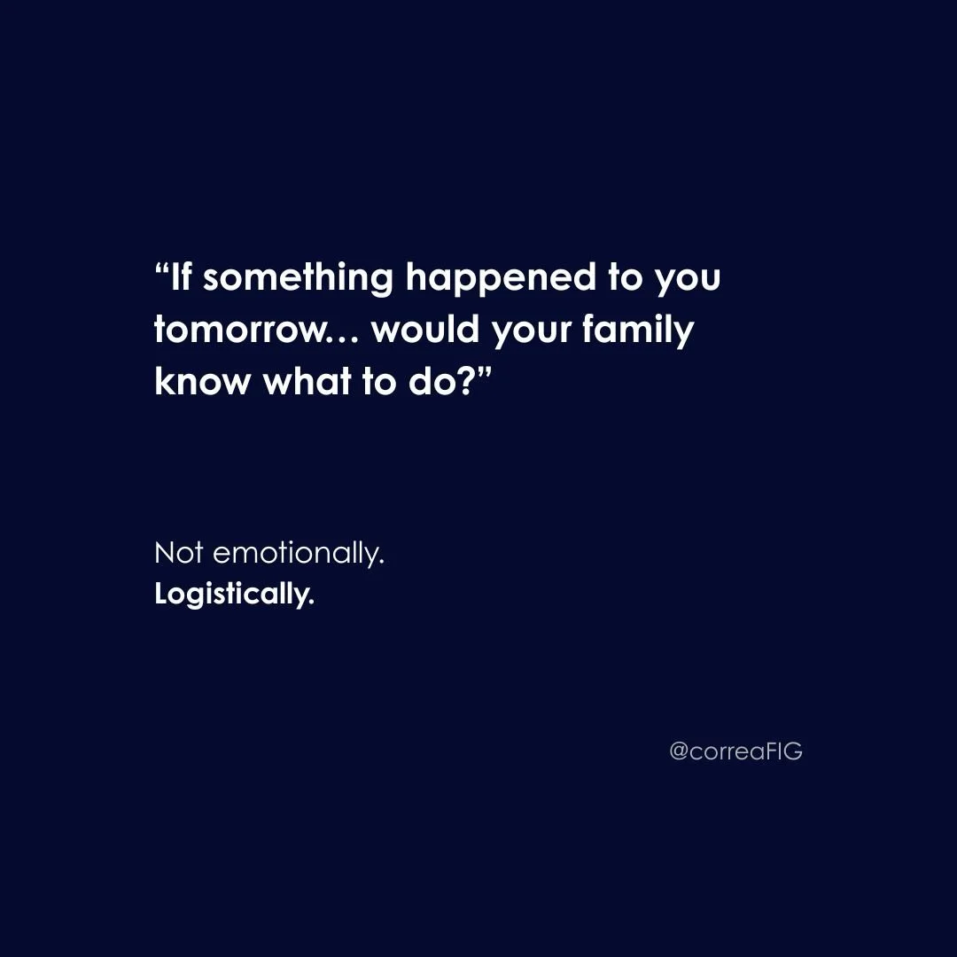 Most people prepare emotionally.
Very few prepare logistically.

This isn&rsquo;t about fear.
It&rsquo;s about clarity for the people you love.

Awareness always comes first.

@correafig

#FinancialClarity
#EstatePlanning
#FinancialGuidance