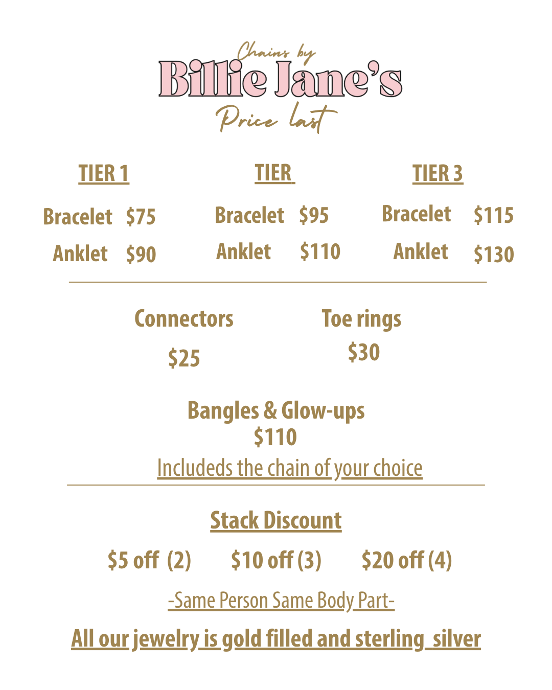 Chains By Billie Jane's Price List