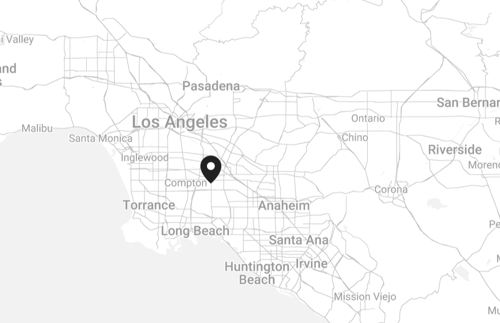 Map of Los Angeles area with a black location marker near the city center.