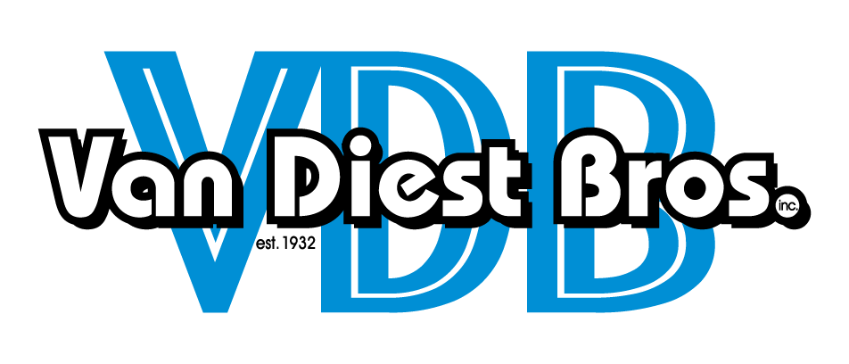 Van Diest Bros logo with blue, black, and white text on black background.