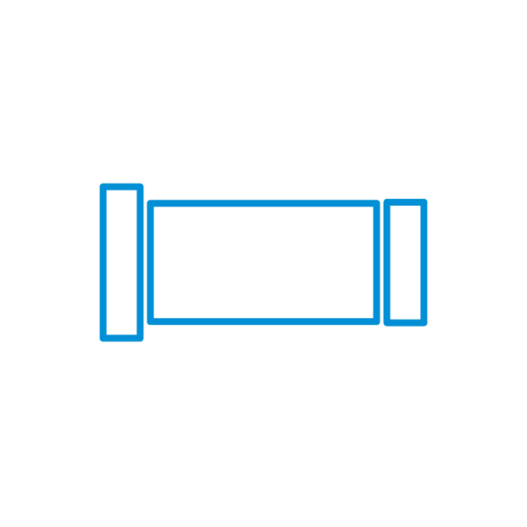 Icon of a rolled-up poster or scroll in blue outline, centered on black background.