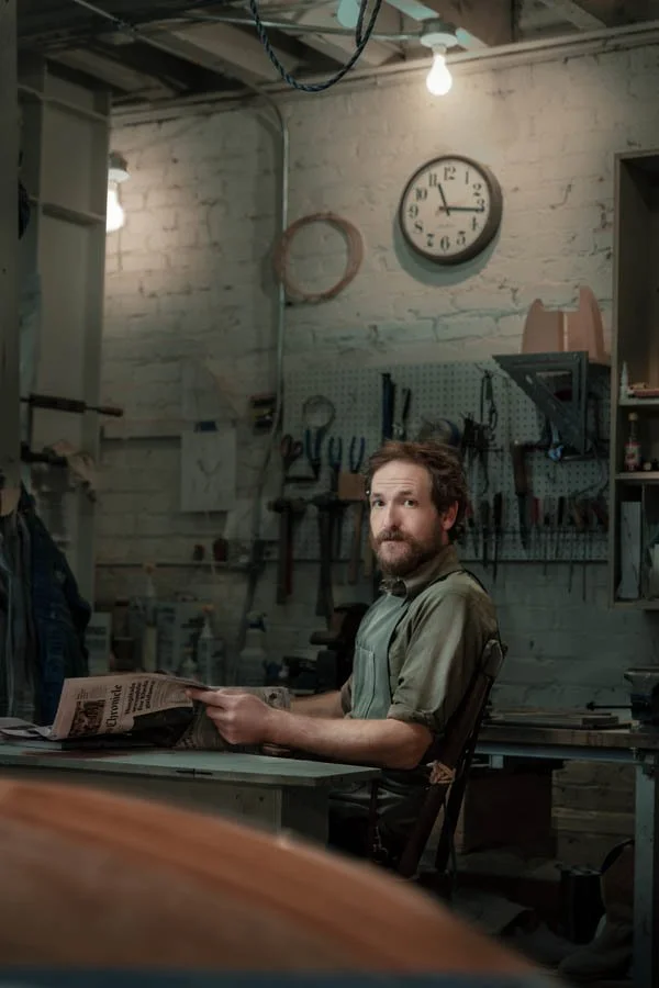 Portrait photographer SF — craftsman on-location portrait, furniture designer Torin Brandborg, Market Street SF