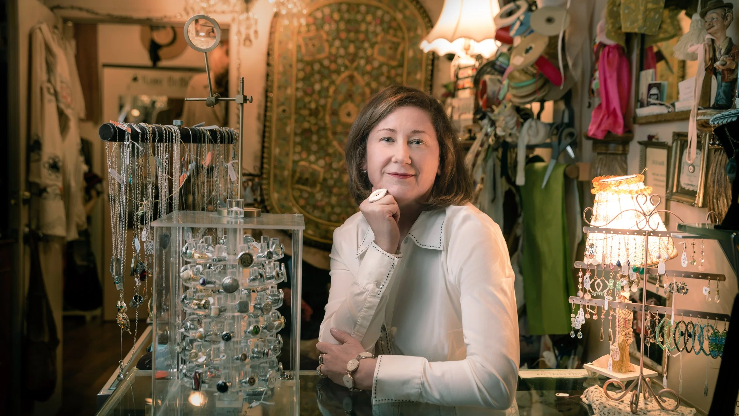 Editorial photographer — craftsman portrait, antique button artist Pamela Winston-Charbonneau, San Francisco
