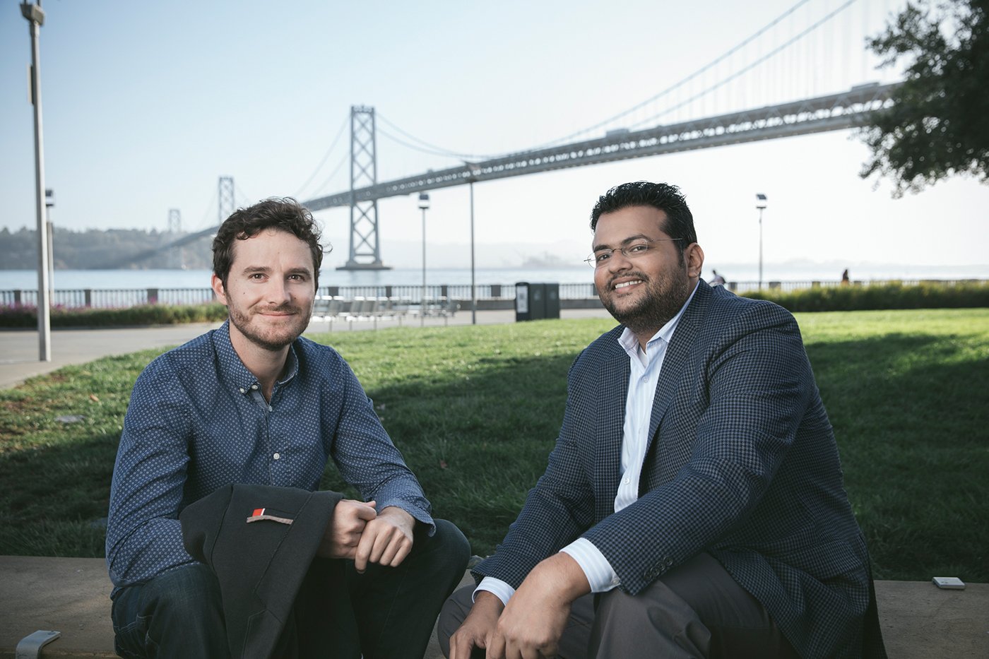 Portrait of Hyphen app co-founders Arnaud Grunwald and Ranjit Jose in San Francisco, photographed for Wall Street Journal by Marc Olivier Le Blanc