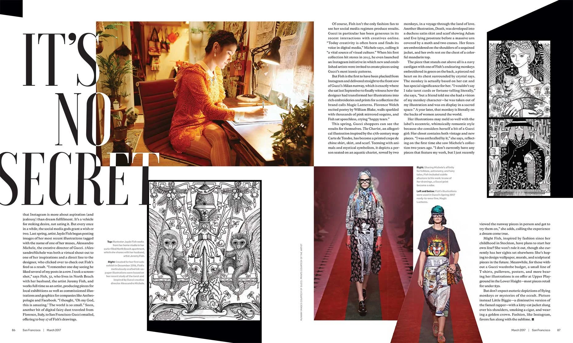 Jayde Fish wearing vintage clothing in her studio, SF editorial portrait by Marc Olivier Le Blanc |