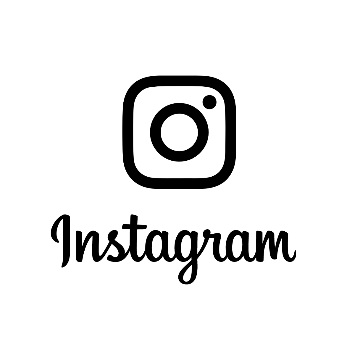 Black and white Instagram logo with the word "Instagram" written below it.