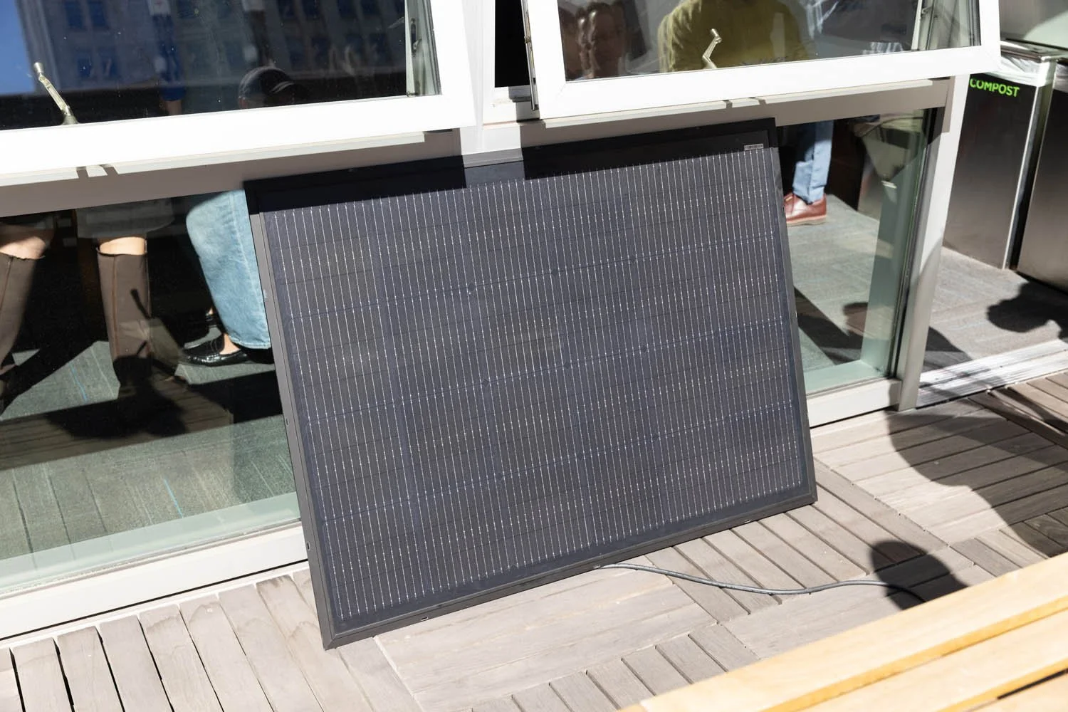 Balcony solar panel at an SB 868 press event - commercial photographer Marc Olivier Le Blanc, Bay Area