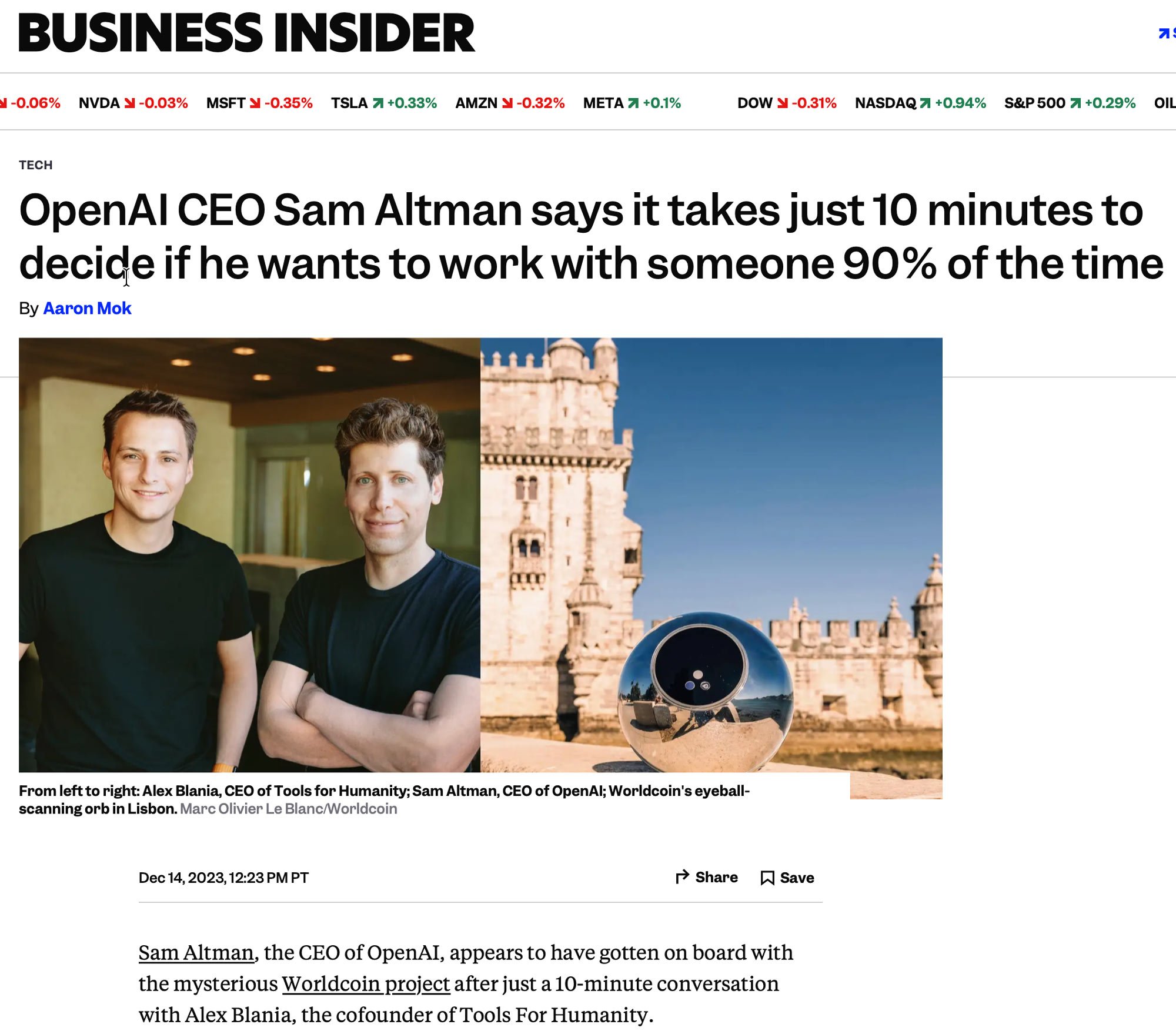 Marc Olivier Le Blanc — Sam Altman OpenAI CEO and Alex Blania, photographed for Worldcoin, Business Insider