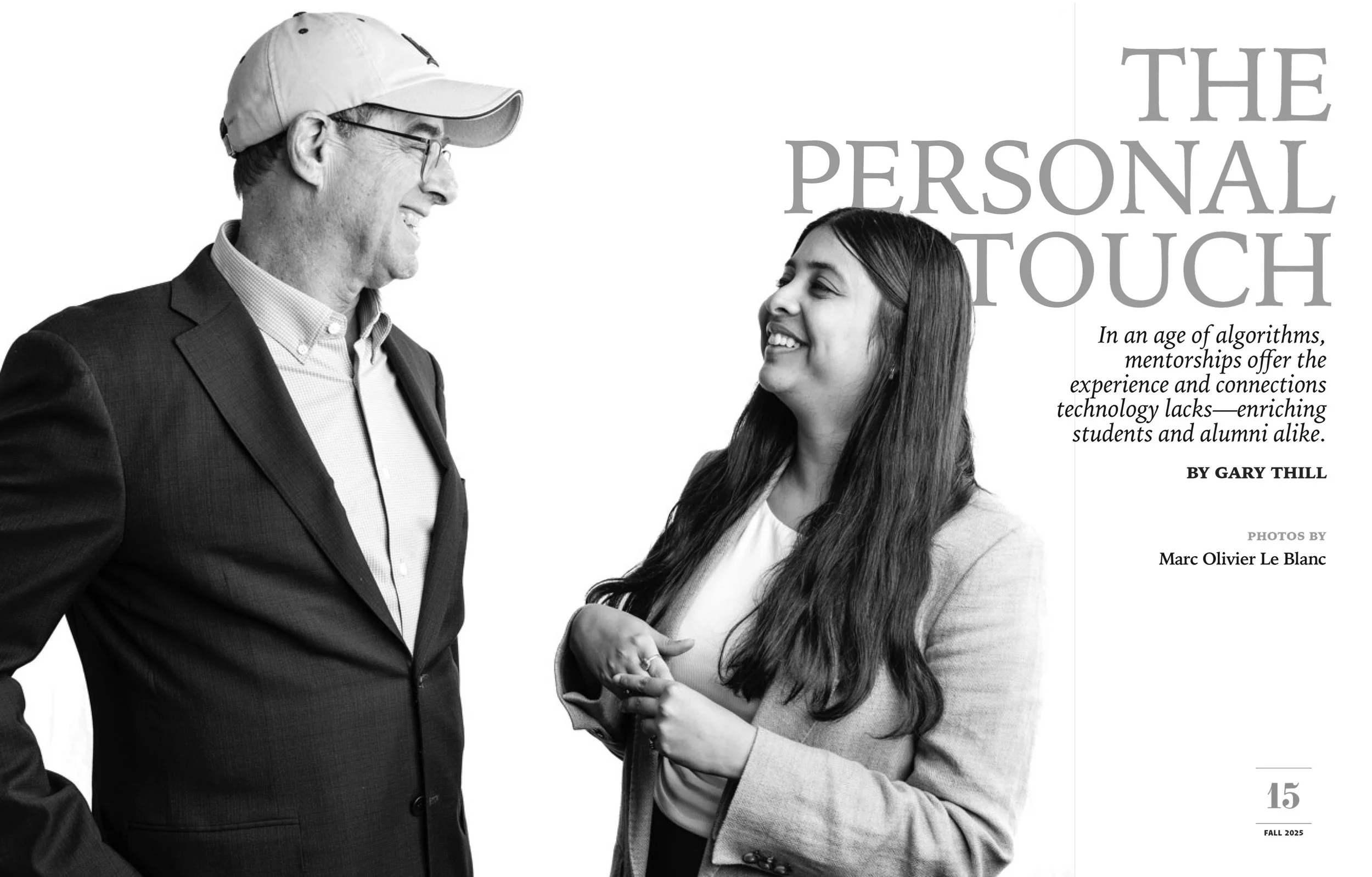 ditorial portrait of mentor and mentee laughing, shot on location in Berkeley for Haas Magazine by San Francisco photographer Marc Olivier Le Blanc