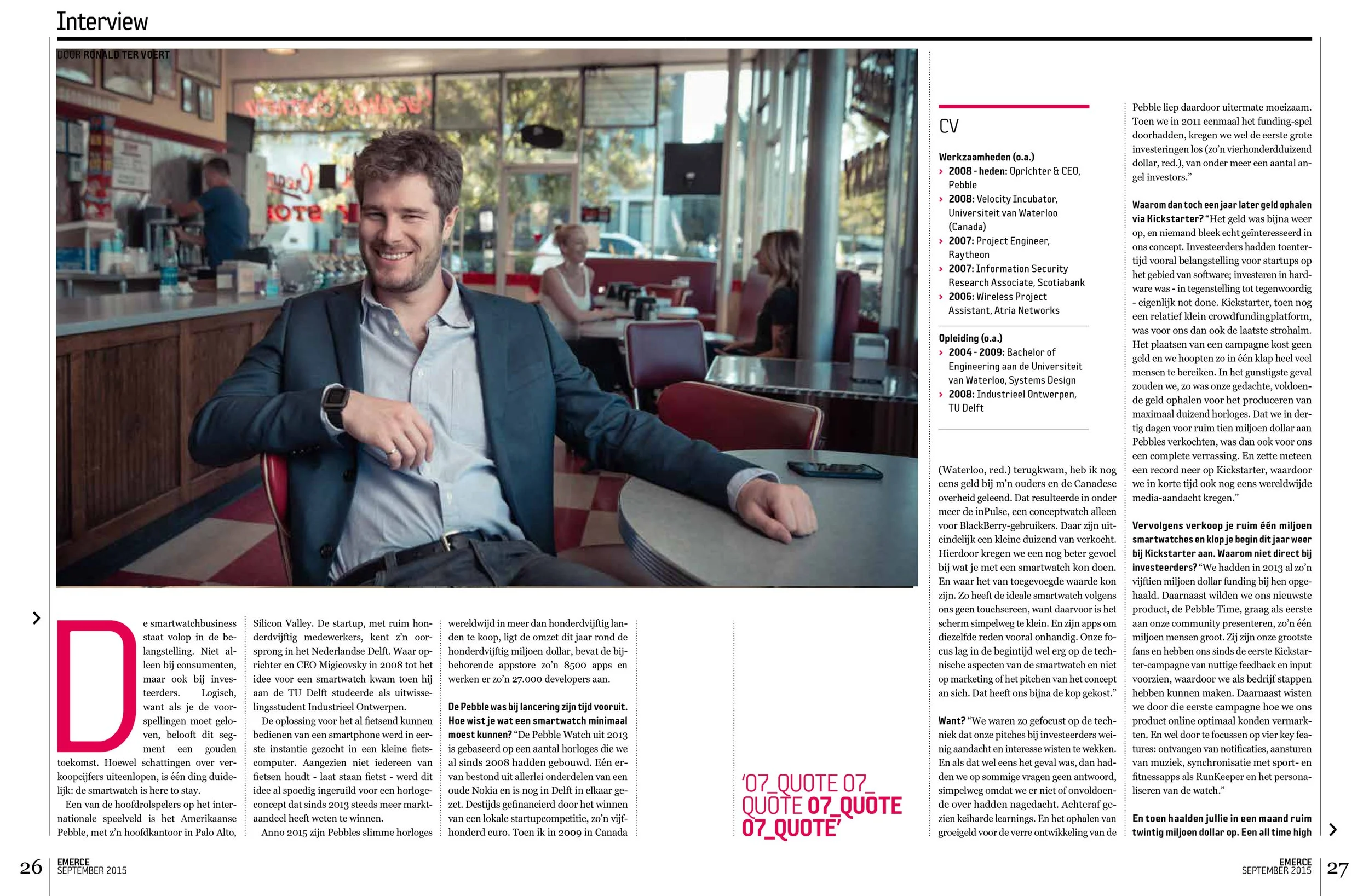 On-location editorial portrait of Eric Migicovsky for Emerce Magazine by Marc Olivier Le Blanc, San Francisco editorial photographer